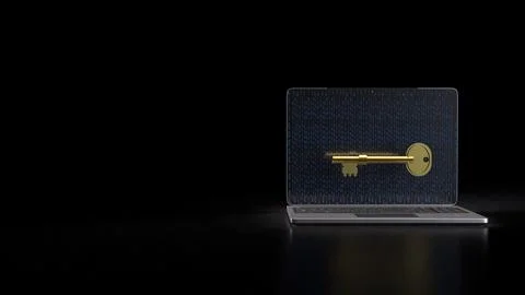 The Gold key on notebook for security technology concept 3d Rendering. Stock Photos