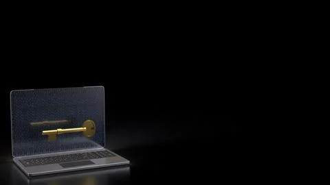 The Gold key on notebook for security technology concept 3d Rendering. Foto stock