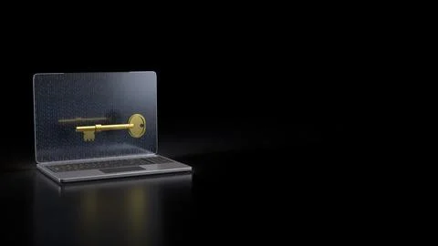 The Gold key on notebook for security technology concept 3d Rendering. 写真素材