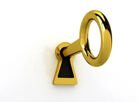 Gold key over white Stock Illustration