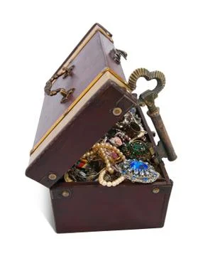 Gold  key in treasure chest Foto stock