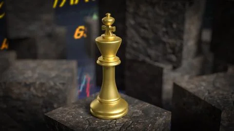 The gold king chess on cube stone for Business or abstract  concept 3d rend.. Stock Photos