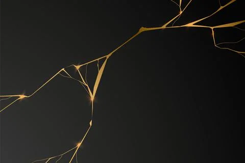 Gold kintsugi on black background. Crack and broken effects. Marble texture Stock Illustration