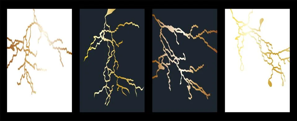 Gold kintsugi cover design vector. Luxury golden marble texture. Crack and br Stock Illustration