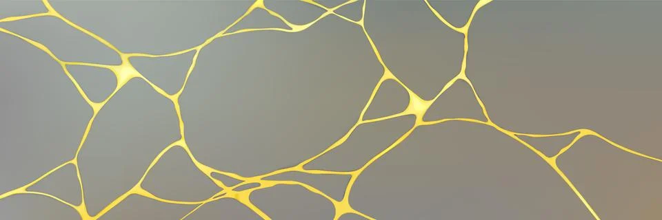 Gold kintsugi crack pattern on gray background. Stock Illustration