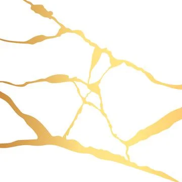 Gold kintsugi crack vector card on white background. Golden texture. Stock Illustration