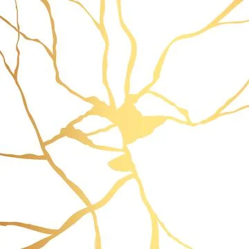 Gold kintsugi crack vector card on white background. Golden texture. Stock Illustration