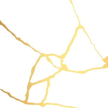 Gold kintsugi crack vector card on white background. Golden texture. Stock Illustration