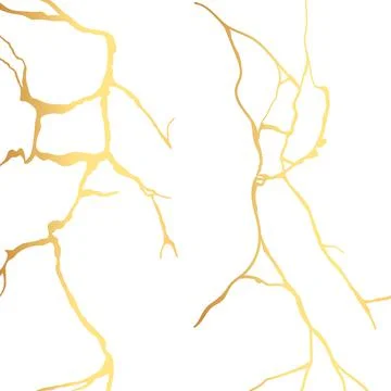 Gold kintsugi crack vector card on white background. Golden texture. Stock Illustration