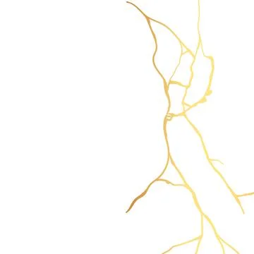 Gold kintsugi crack vector card on white background. Golden texture. Stock Illustration