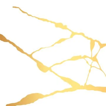 Gold kintsugi crack vector card on white background. Golden texture. Illustrazione stock