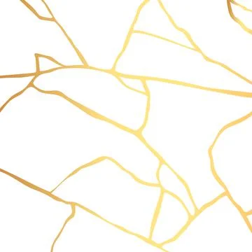 Gold kintsugi crack vector card on white background. Golden texture. Stock Illustration