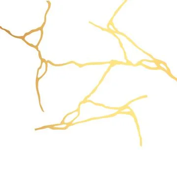 Gold kintsugi crack vector card on white background. Golden texture. Stock Illustration