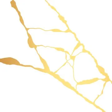 Gold kintsugi crack vector card on white background. Golden texture. Stock Illustration