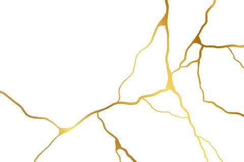 Gold kintsugi design isolated on white backdrop. Golden crackle texture Stock Illustration