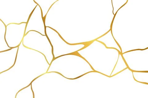 Gold kintsugi design isolated on white backdrop. Golden crackle texture Stock Illustration