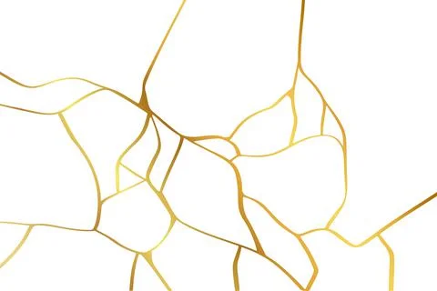 Gold kintsugi design isolated on white backdrop. Golden crackle texture Illustrazione stock