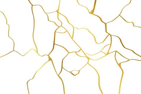 Gold kintsugi design isolated on white backdrop. Golden crackle texture Stock Illustration