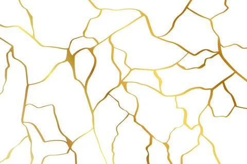 Gold kintsugi design isolated on white backdrop. Golden crackle texture 스톡 일러스트
