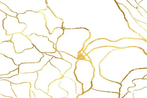 Gold kintsugi design isolated on white backdrop. Golden crackle texture Stock Illustration