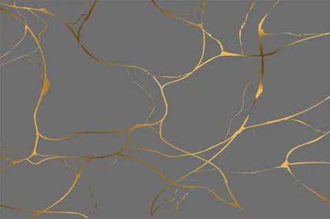 Gold kintsugi on gray background. Crack and broken effects. Marble texture Stock Illustration