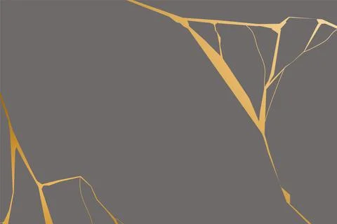 Gold kintsugi on gray background. Crack and broken effects. Marble texture Stock Illustration