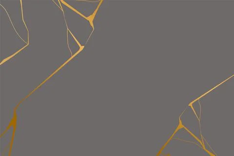 Gold kintsugi on gray background. Crack and broken effects. Marble texture Stock Illustration