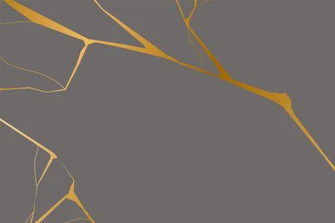 Gold kintsugi on gray background. Crack and broken effects. Marble texture Stock Illustration