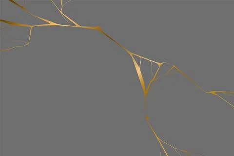 Gold kintsugi on gray background. Crack and broken effects. Marble texture Stock Illustration