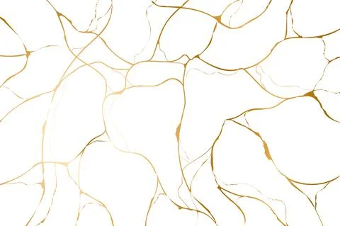 Gold kintsugi on white background. Crack and broken effects. Marble texture Stock Illustration
