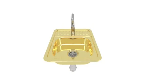 Gold kitchen sink. 3d rendering: RGB + Alpha channel Stock Footage 250235128