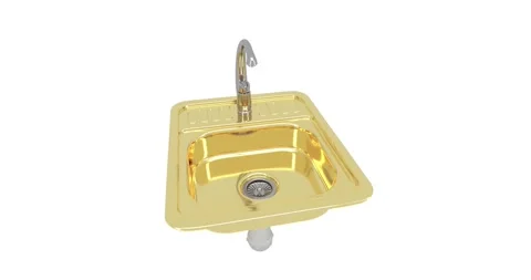 Gold kitchen sink. white background + alpha Stock Footage 261507812