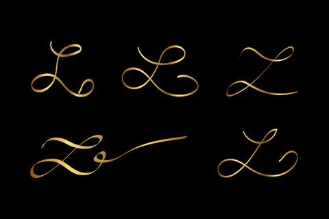 Gold L Letter Initial Cursive Victorian Hand Written Calligraphic Alphabet .. Illustrazione stock