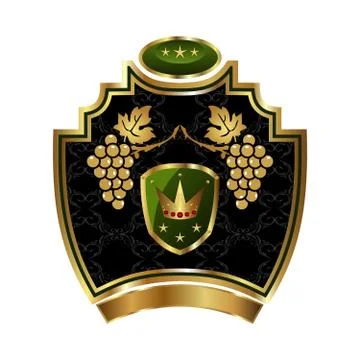 Gold label with grapevine with crown Ilustração Stock