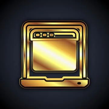 Gold Laptop with browser window icon isolated on black background. Computer Stock Illustration