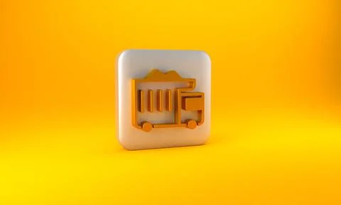 Gold Large industrial mining dump truck icon isolated on yellow background. B Stock Illustration