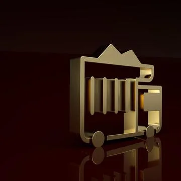 Gold Large industrial mining dump truck icon isolated on brown background. Big Stock Illustration