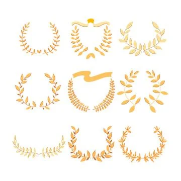 Gold laurel set cartoon vector illustration Illustrazione stock