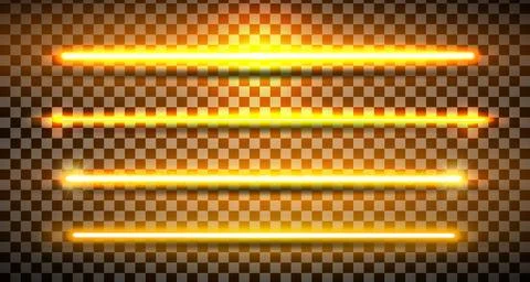 Gold lazer straight lines pack isolated. Neon glowing laser beam effect with Stock Illustration