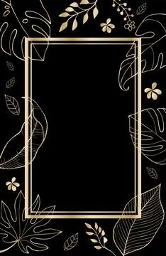 Gold leaf on black hand drawn drawing illustration Stock Illustration
