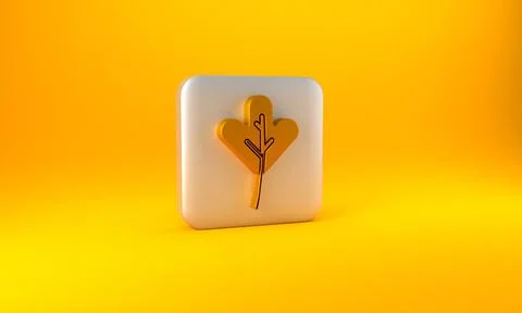 Gold Leaf icon isolated on yellow background. Leaves sign. Fresh natural product Illustrazione stock