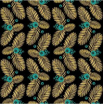 Gold leaf monstera palm tree green, tropical seamless pattern black golden sh イラスト素材