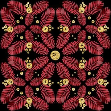Gold leaf monstera palm tree pink jungle rainforest, seamless pattern black g イラスト素材