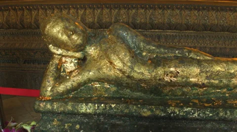 Gold Leaf Statue in Temple of the Reclining Buddha (Wat Pho), Bangkok Thailand Stock Footage 48436660