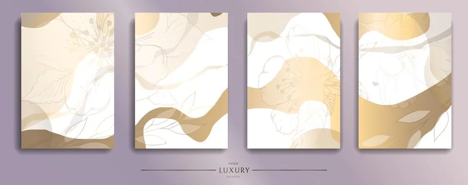 Gold leaves vector graphics for the wall. Set of abstract trendy universal ar Stock Illustration
