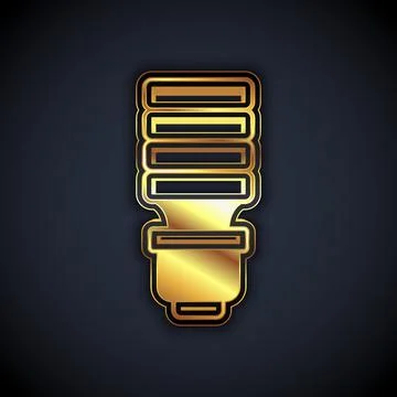 Gold LED light bulb icon isolated on black background. Economical LED Stock Illustration