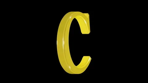 Gold letter C isolated on alpha channel, seamless loop Stock Footage 76686700