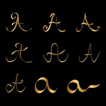 Gold A Letter Initial Cursive Hand Written Set for Logo Brand Illustrazione stock