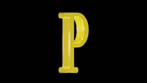 Gold letter P isolated on alpha channel, seamless loop Stock Footage 76814580