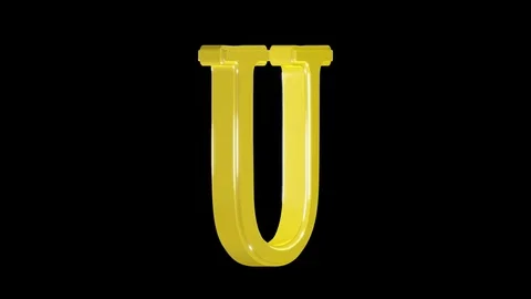 Gold letter U isolated on alpha channel, seamless loop Stock Footage 76814632